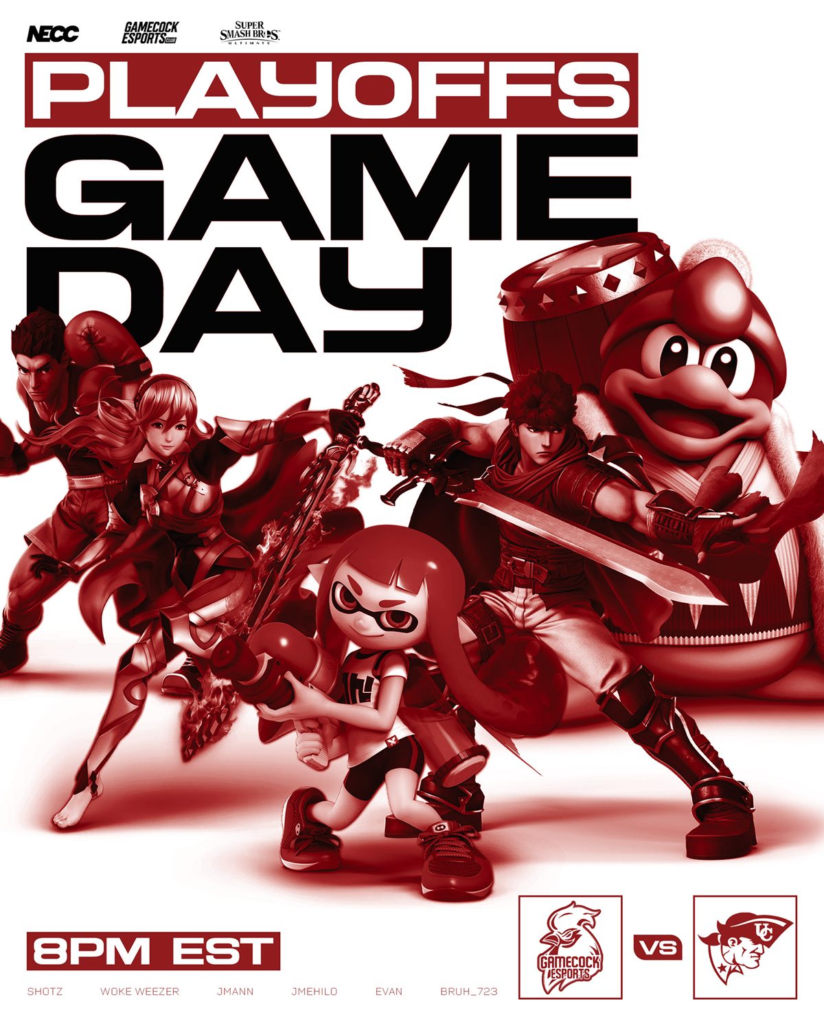 USC Esports — playoffs gameday graphic for usc gamecok esports smash bros